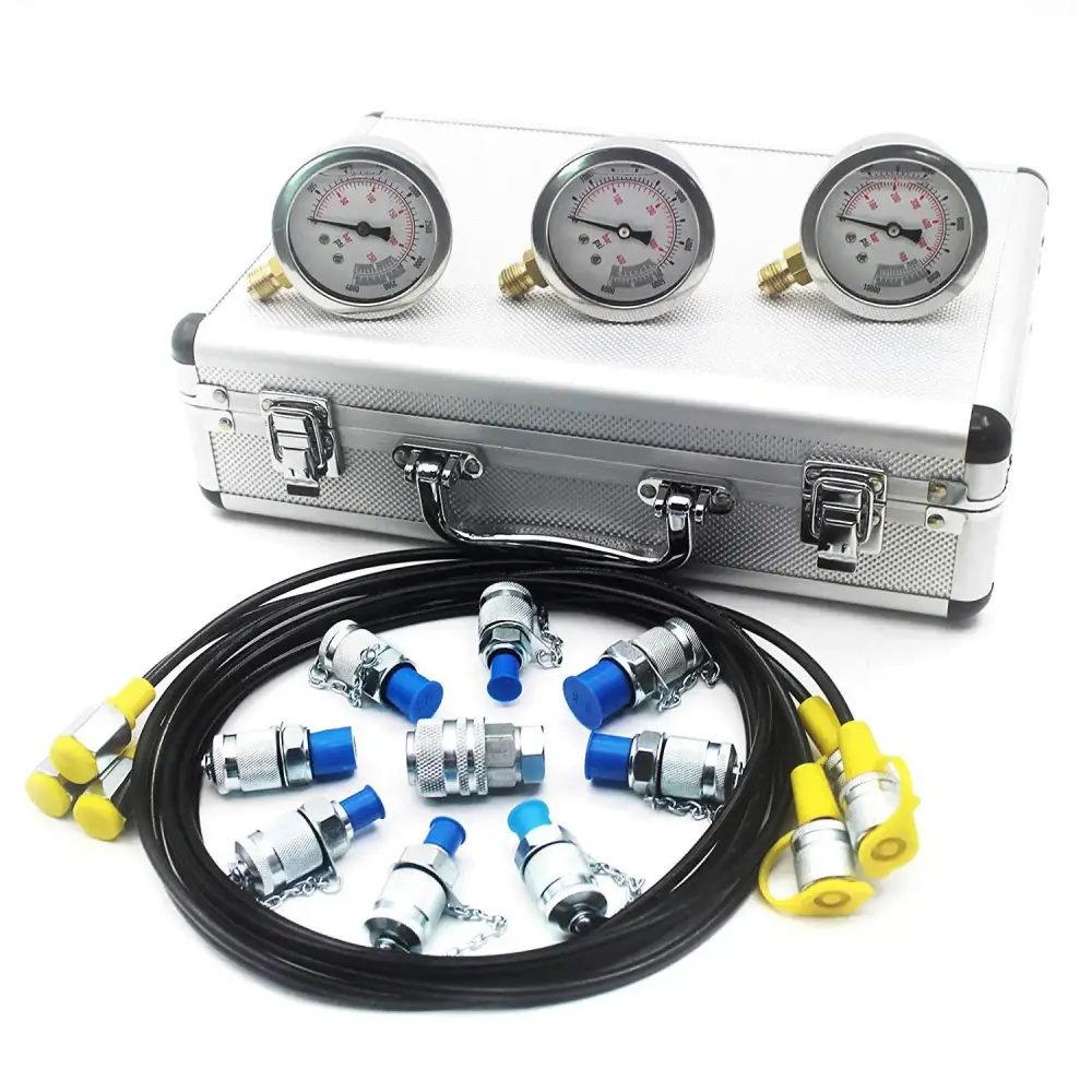 Диагностический инструмент 3 Gauges 11 Couplings 3 Test Hoses 1 Aluminum Case 25/40/60Mpa Silver Hydraulic Pressure Test Kit — фото 1