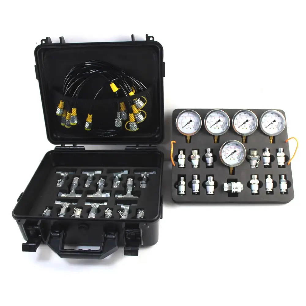 5 Gauges 5 Test Hoses 13 Couplings and 14 Tee Connectors Double Layer 1/10/25/40/60Mpa Hydraulic Pressure Test Kit for CAT Excavator 320D 336D — фото 1