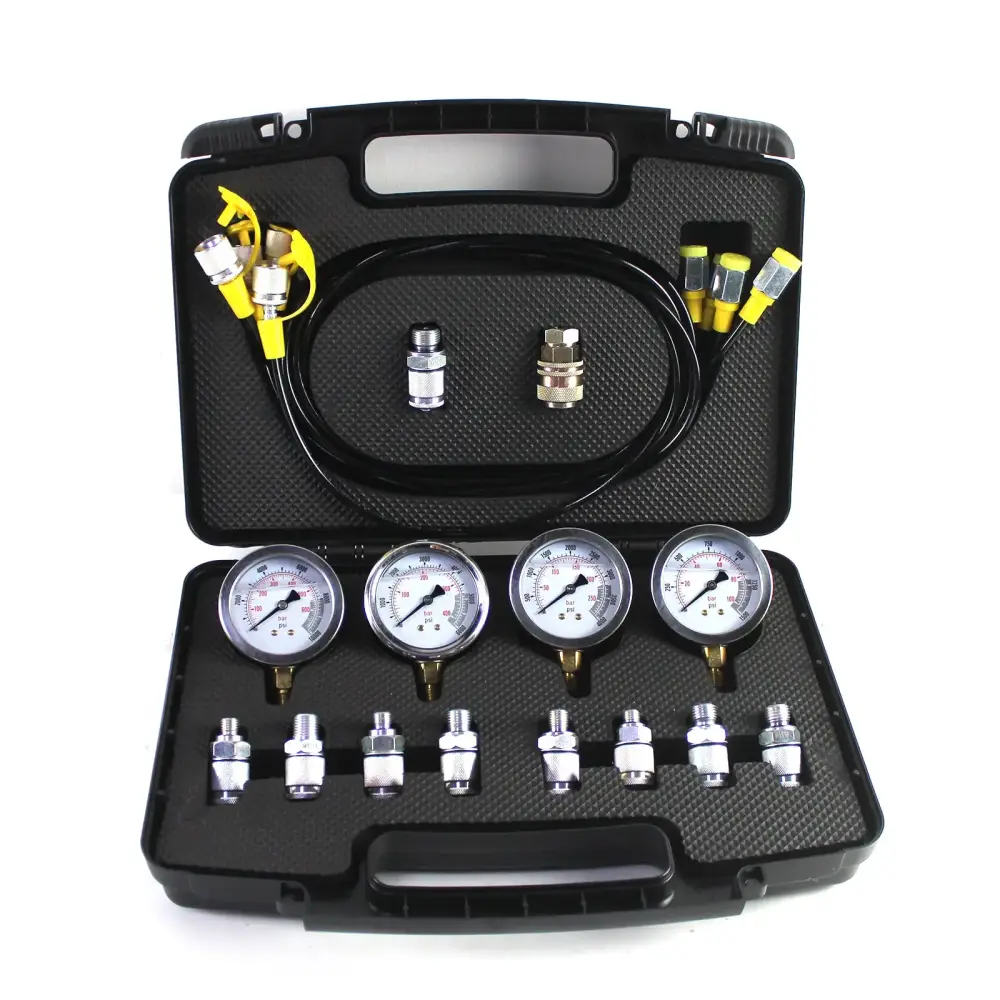 4 Gauges 10 Couplings 3 Roots 160cm Long Test Hoses 10/25/40/60Mpa Lightweight Black Plastic Box 3KG Hydraulic Pressure Test Kit — фото 1