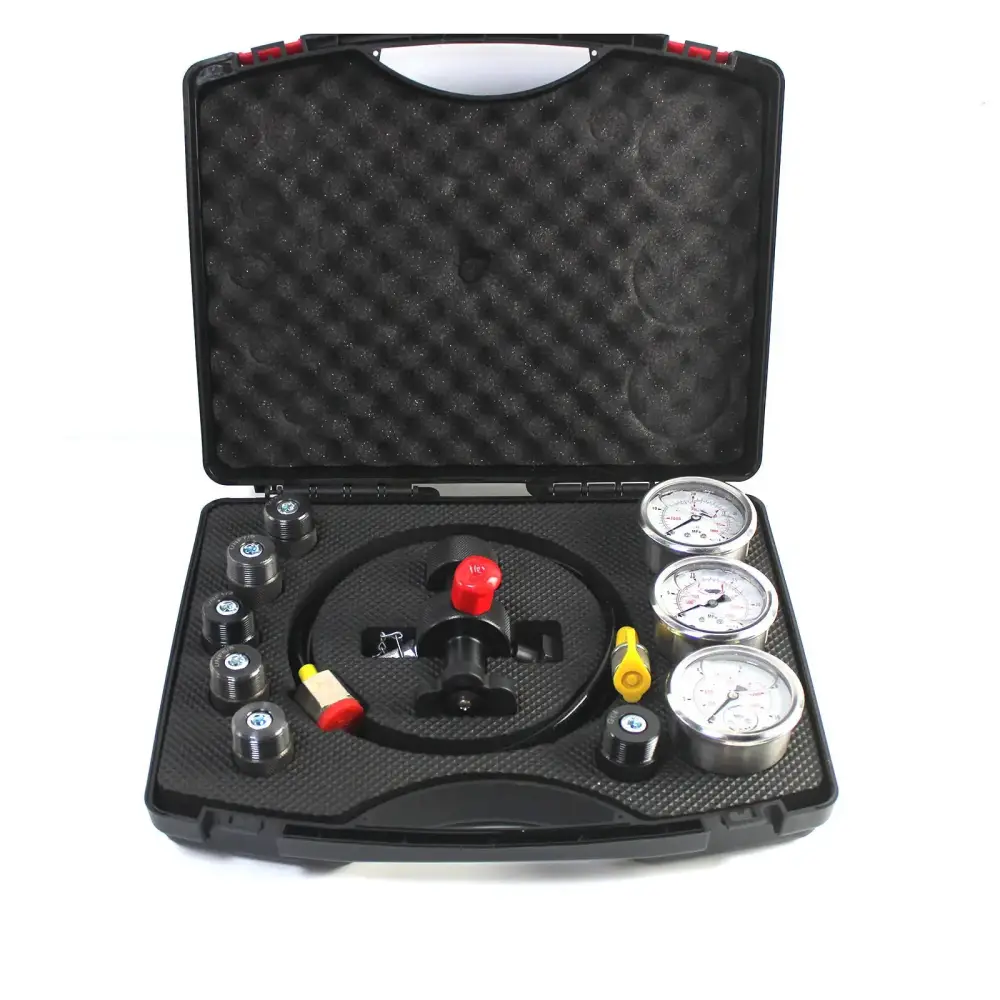 3 Gauges 7 Couplings and 1 Gas Hose Hydraulic Nitrogen Accumulator Charging System Hydraulic Pressure Gauge Test Kit — фото 1